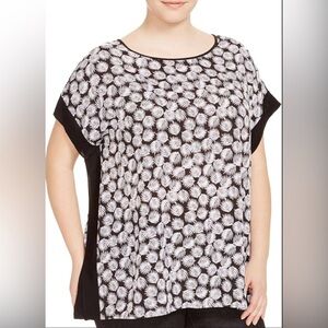 Michael Kors Womens Ribbed-Trim Poncho Top Black White Leaf Print Size Large